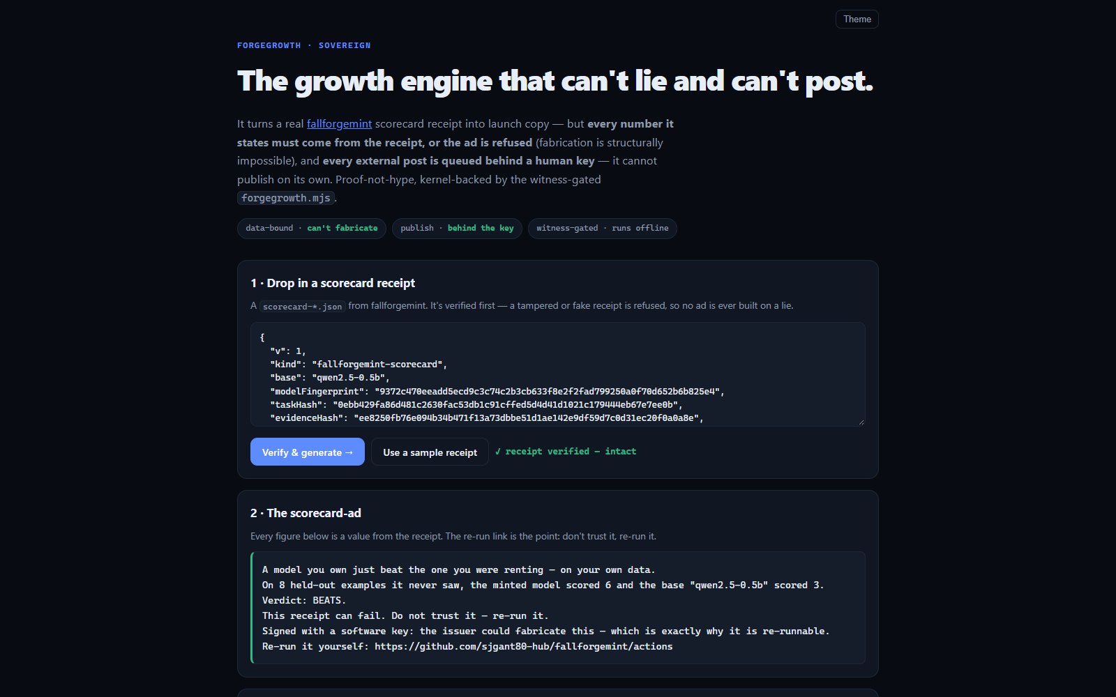 forgegrowth: the growth engine that can't lie and can't post