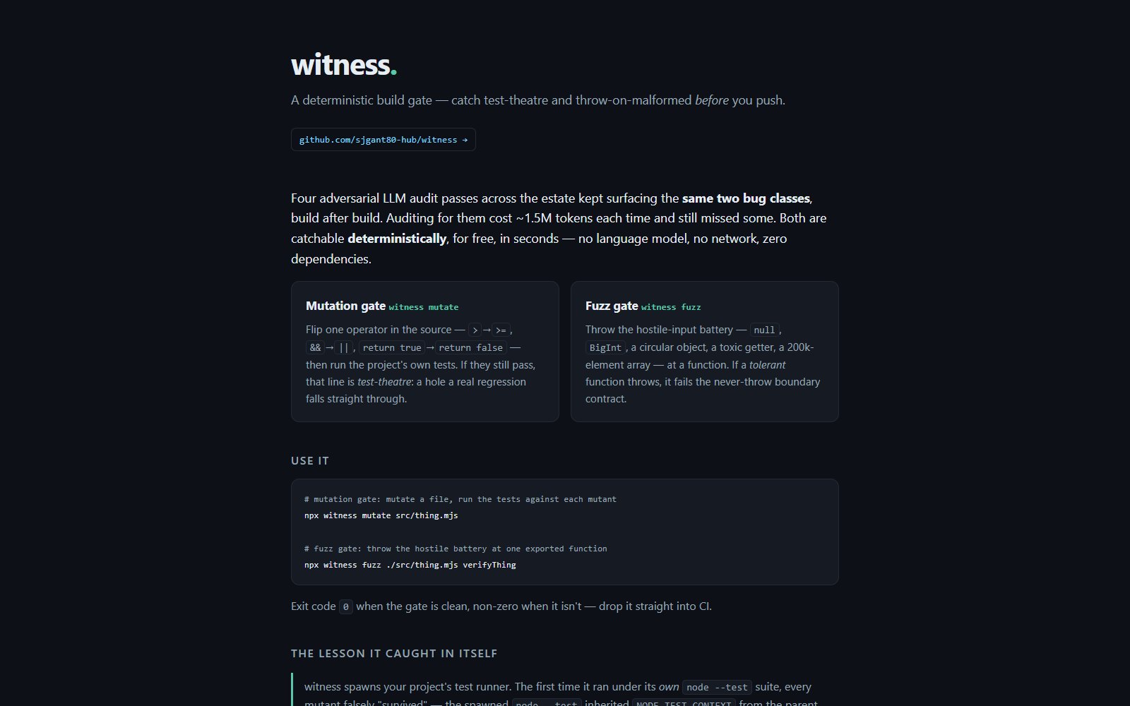 witness: a deterministic build gate